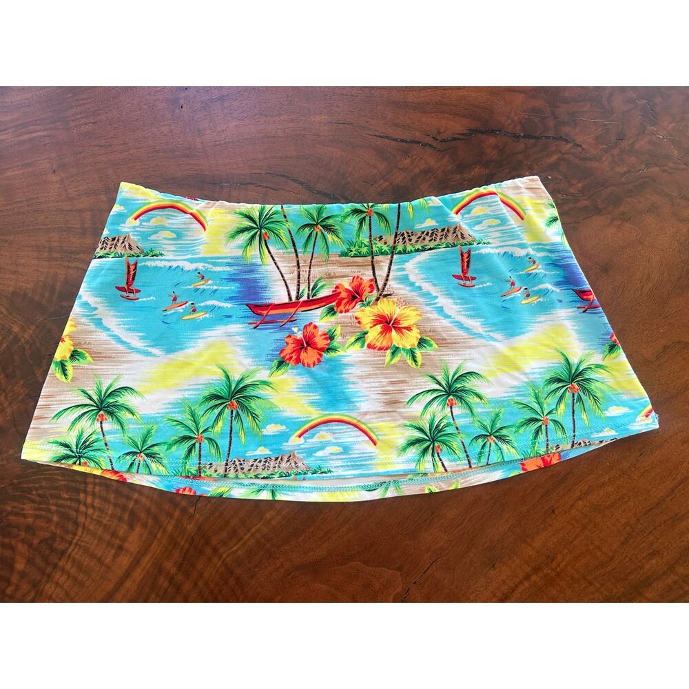 VTG 90s Ocean Pacific OP Tropical Rainbow Micro Swim Skirt - Made in USA - Small